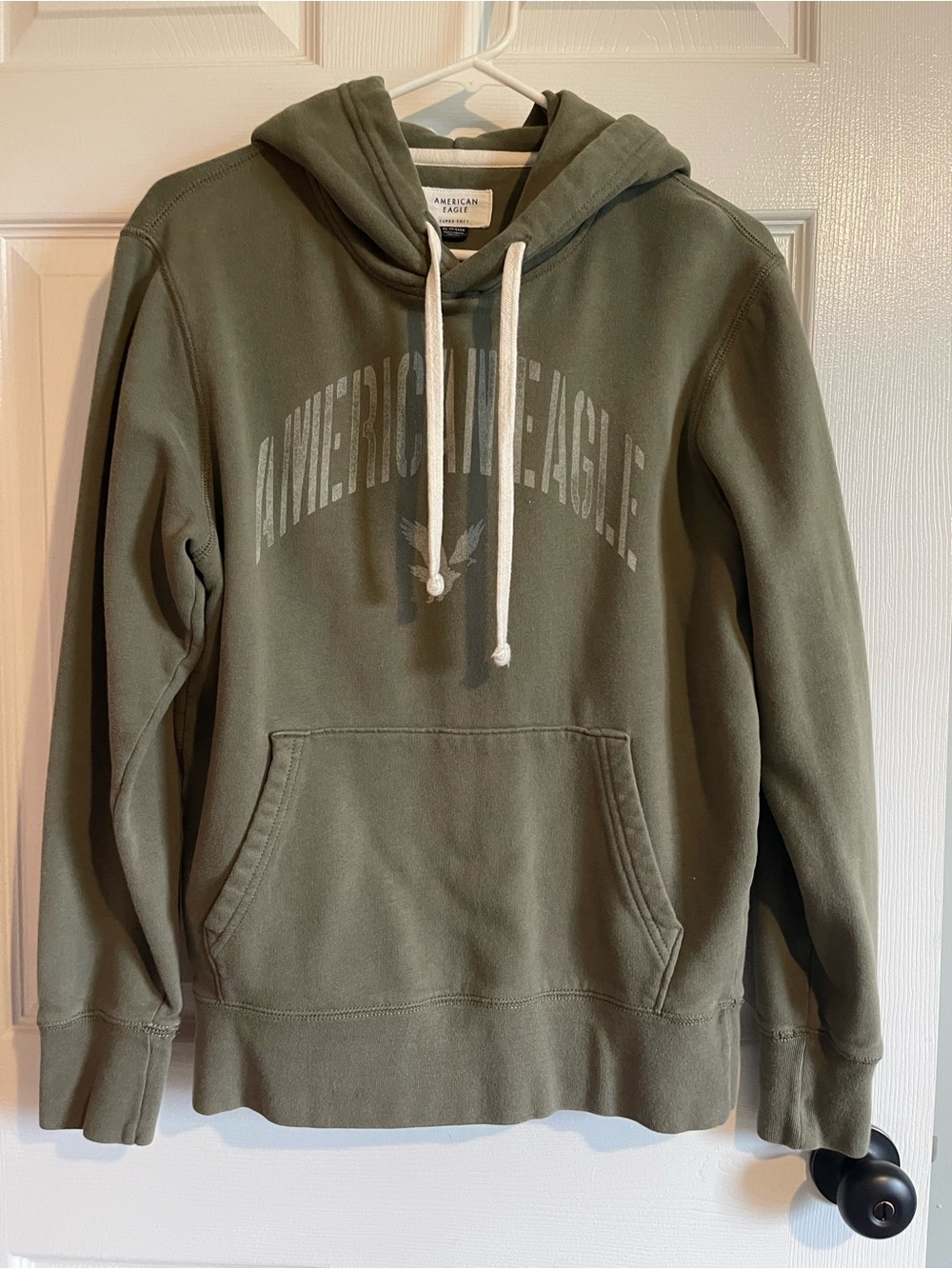 American Eagle Outfitters Olive Pullover Hoodie with Drawstrings